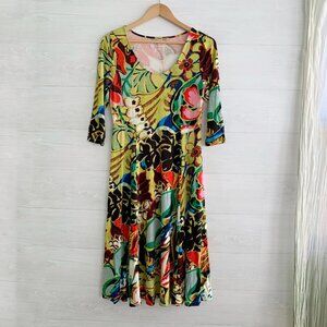 Soft Surroundings - Bright floral fit & flare 3/4 sleeve t-shirt dress, P Small